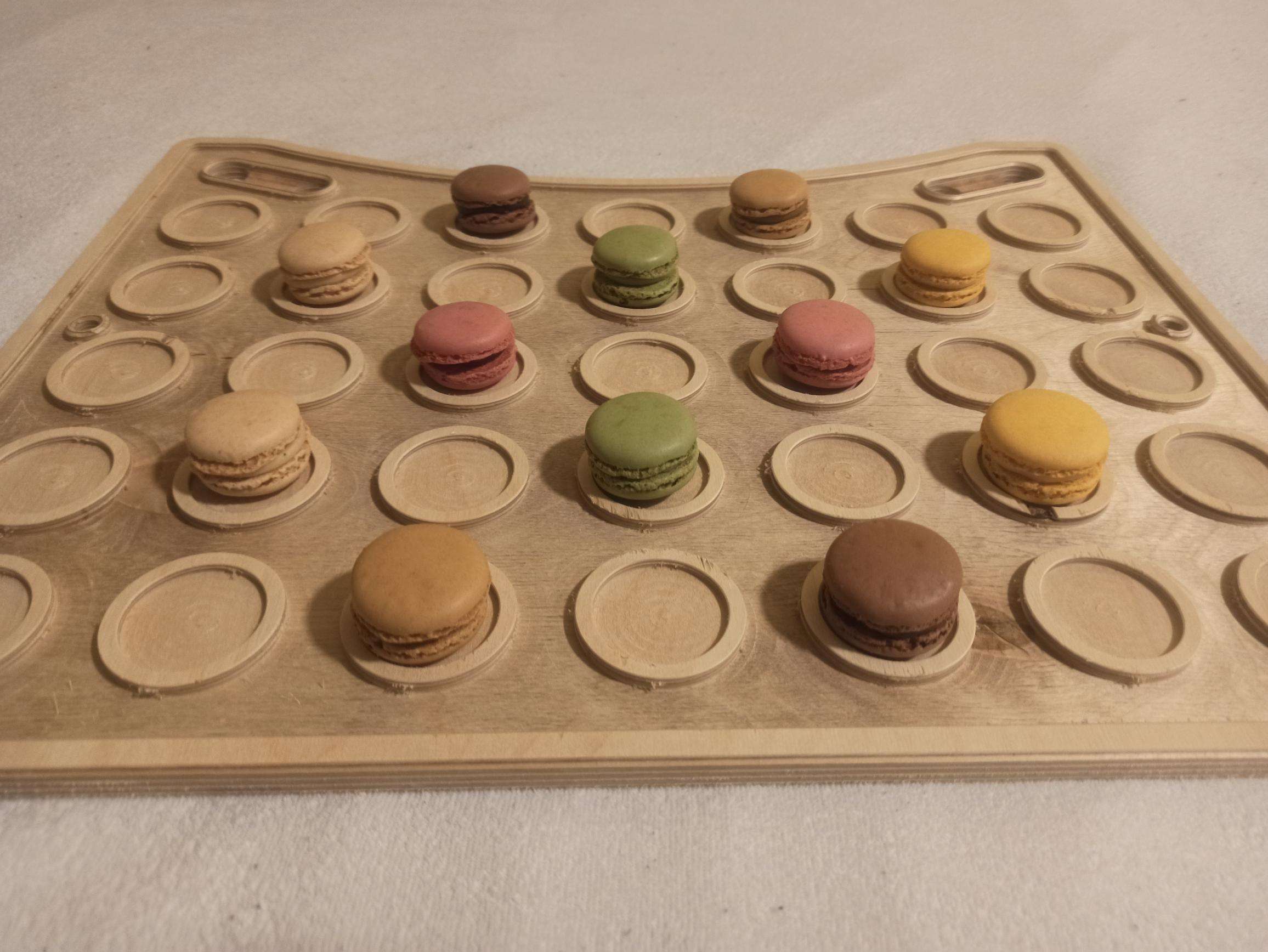 Wearable tray with macarons, angle 1